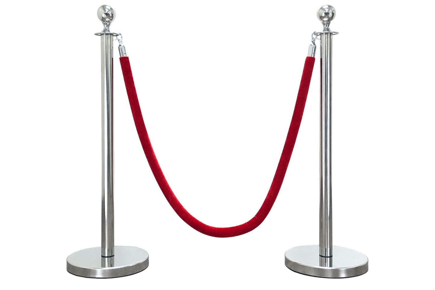 Chrome crowd control stanchion with red velvet rope