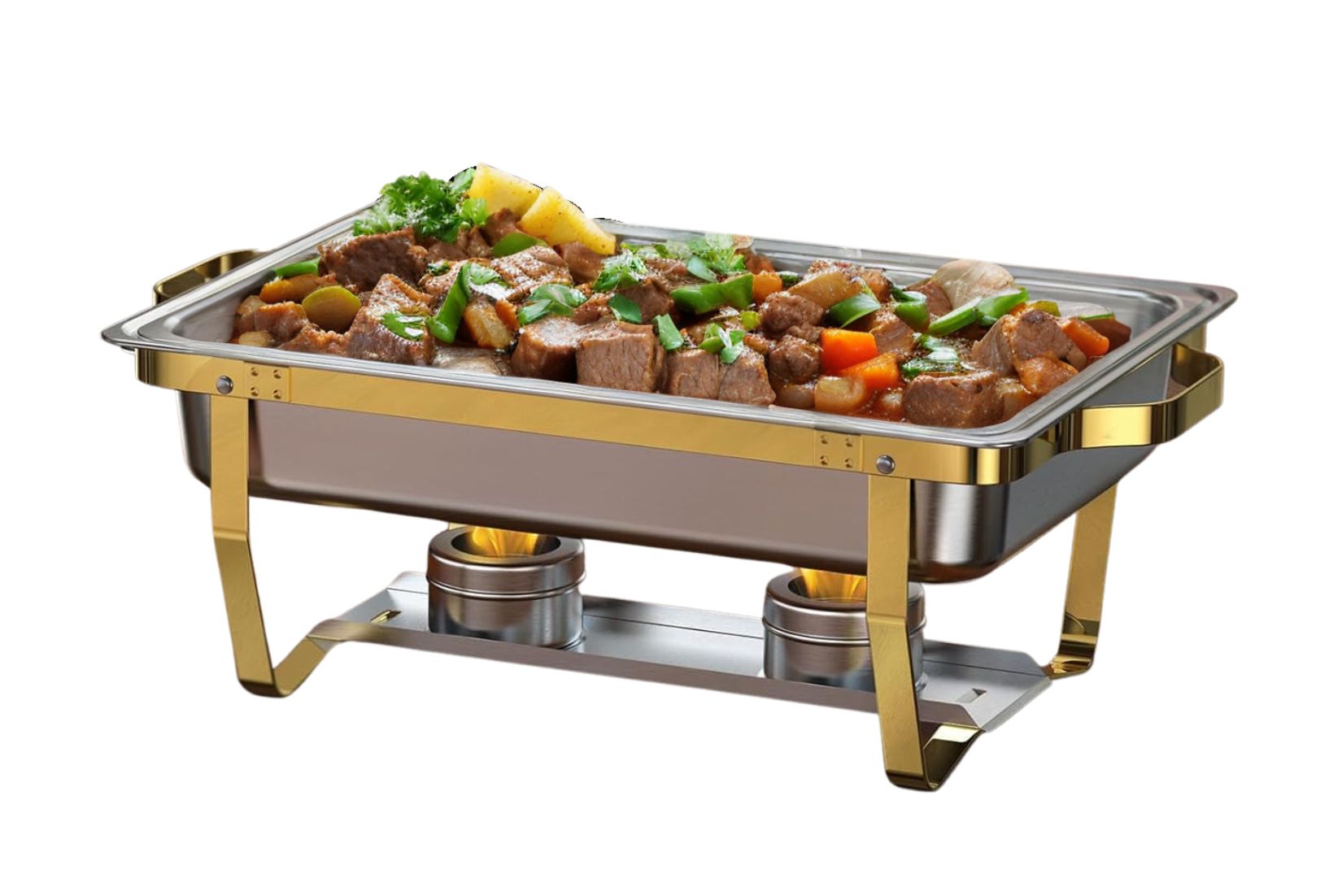 Sterno chafing dish rental in silver gold color