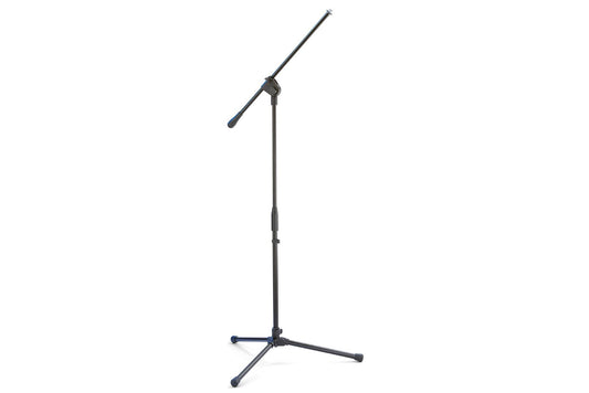 Black microphone stand for corded or wireless mic.