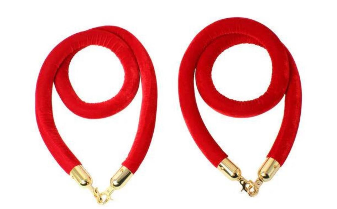 Red velvet rope with gold accents for rent in the DMV area