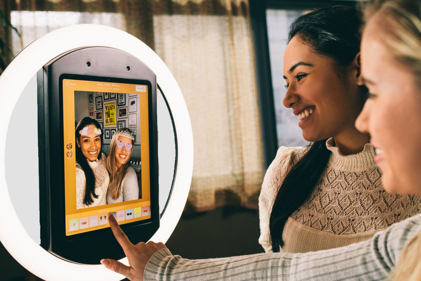 Image of women using rented photo booth in bowie, Maryland.