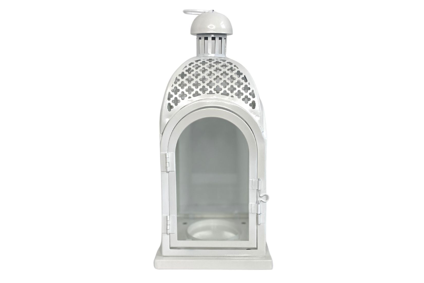 White metal lantern centerpiece or aisle decor. For rent in PG County Maryland